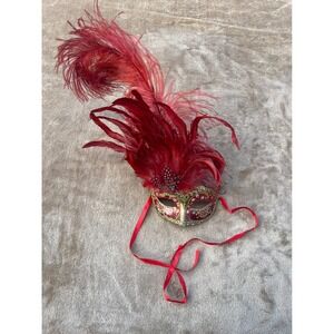 Red Feather Venetian Mask Masquerade Ball Mardi Gras Party Costume Cosplay